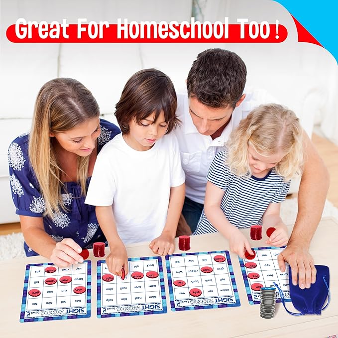 SpriteGru Sight Word Bingo Game, 120 Sight Words Learn to Read Level 1 & Level 2 Bingo Board Game Dolch's & Fry's Words Lists for Kindergarten and Preschool Kids 4-8, Perfect for Classroom & at Home