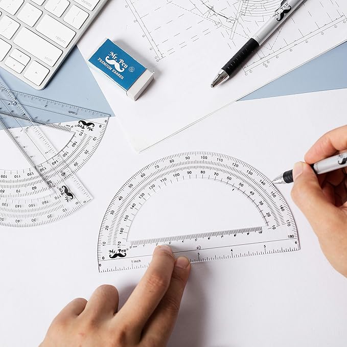 Mr. Pen- Plastic Protractor, 3 Pack, 6 Inch, Clear Protractors for Geometry Classroom Student School & Office Supplies, Math Protractors 180 Degrees, Math Geometry