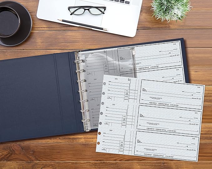 GOLD SEAL 7 Ring Executive Check Binder with Zipper Pouch, Padded Textured Premium Leatherette Cover, for 9" x 13" 3 Per Page Business Checks, 600 Check Capacity Checkbook Holder (Blue)