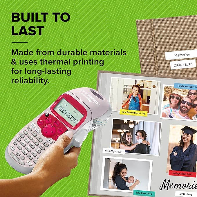 DYMO LetraTag LT-100H Handheld Aesthetic Label Maker, ABC Keyboard Label Printer with Easy-to-Use, 13 Character LCD Screen, Great for Home & Office Organization, Pink
