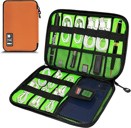 Electronics Organizer,Travel Cord Organizer Pouch, Portable Cable Organizer Bags,Travel Electronic Accessories Storage Case for Cables, Cords, Charger, Phone (Orange)