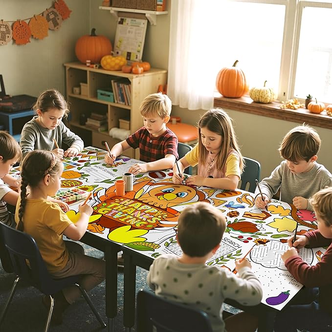 JOYIN Thanksgiving Decorations Giant Coloring Poster Tablecover, 30 x 72 Inches Thanksgiving Turkey Themed Tablecloth for, Versatile Coloring Crafts Kit for Fall School Party Supplies, Special Events