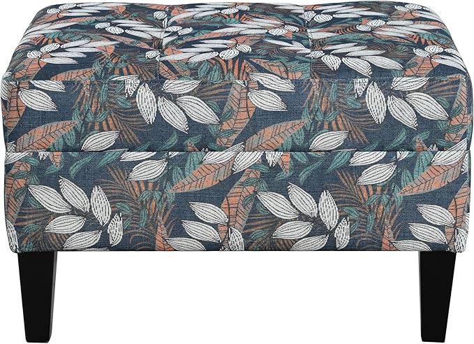 Christopher Knight Home Fabric Ottoman Footrest Rectangular Upholstered Non Storage Ottoman Foot Rest Stool with Tufted Stitching, 28.25 "W x 23 "D x 18.5 "H, Leaf Printed