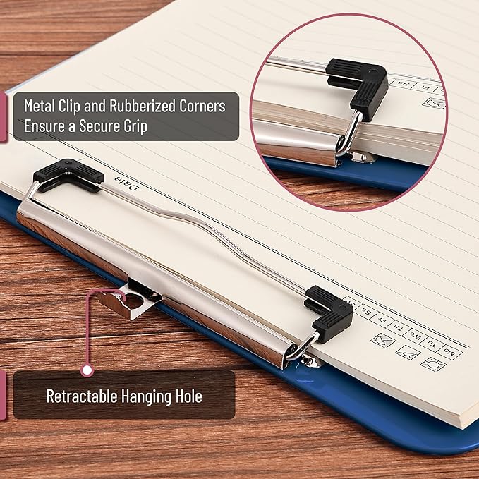 Mr. Pen- Plastic Clipboard, 12.5” x 9”, Navy Blue, Clipboard Plastic, Low-Profile Metal Clip with Retractable Hanging Hole