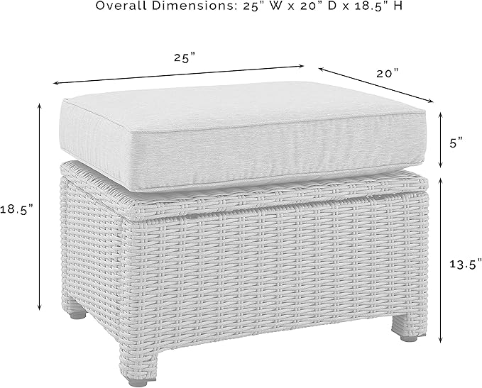 Crosley Furniture Bradenton Wicker Outdoor Ottoman Foot Rest for Patio, Deck, Porch, Brown with Sangria Cushions