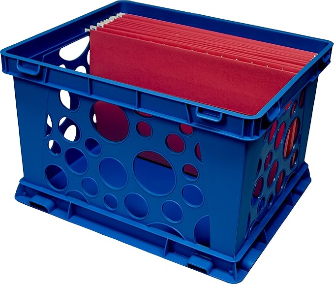 Storex Premium File Crate with Handles – Letter and Legal Document and Folder Storage, Classroom Blue 3-Pack (61460C03C)