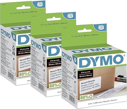 DYMO Authentic LW Large Shipping Labels for LabelWriter Label Printers, Print Up to 6-Line Addresses, 2-5/16" x 4", 3 Rolls of 300 (900 Total)