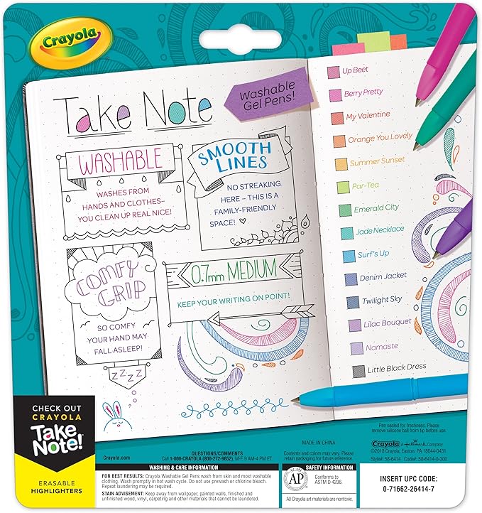 Crayola Colored Gel Pens for Kids and Adult Coloring, Washable Pens Medium Point, 14 Count