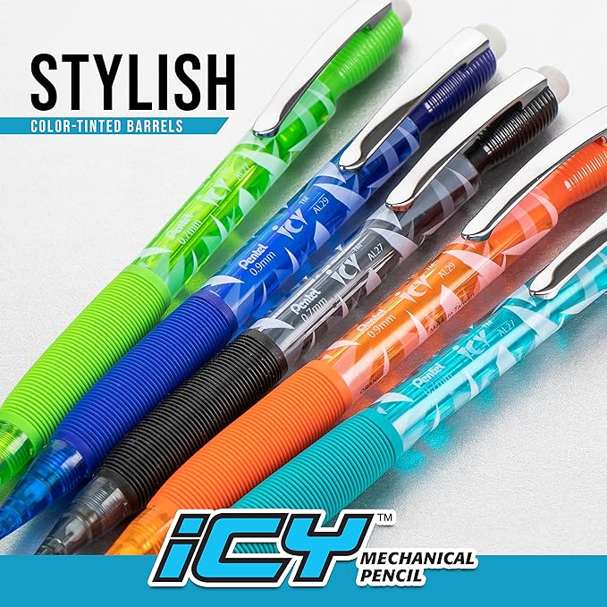 Pentel Icy Razzle-Dazzle Mechanical Pencil, (0.7mm), Assorted Barrels, Color May Vary, Pack of 12 (AL27RDBP12M)