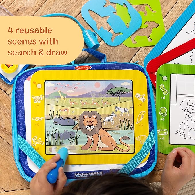 Melissa & Doug Water Wow! Take-Along Reusable Color-Reveal Drawing Set Mess-Free Multi-Activity Pad with Water PenTravel Toy for Toddlers & Kids Ages 3+