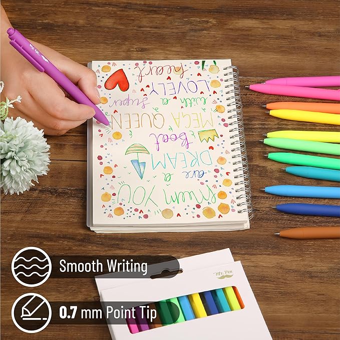 Mr. Pen- Retractable Gel Pens, 12 Pack, Bright Color Ink Gel Pens, Gel Pen Fine Point 0.7mm, Retractable Pens