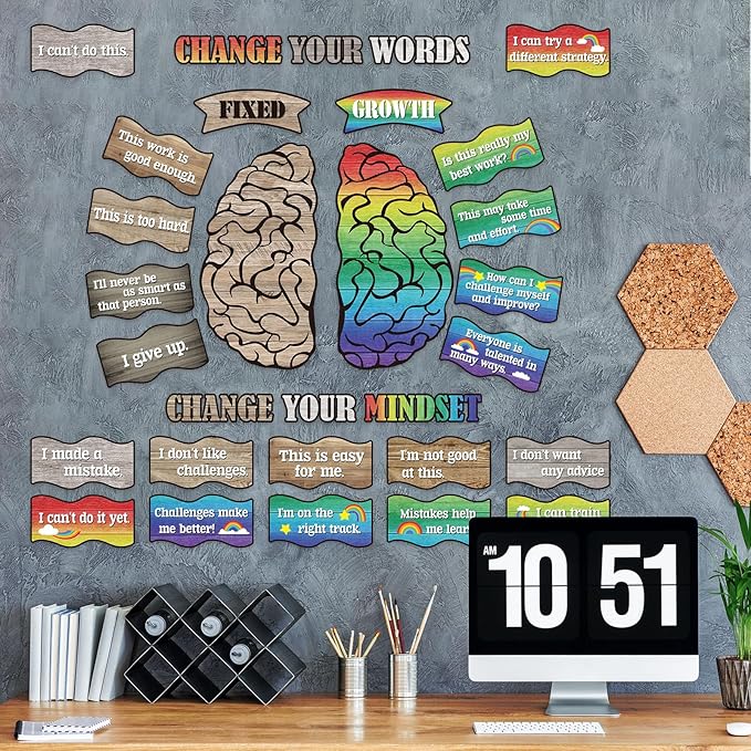 Tenare Mindset Posters Bulletin Board Set Motivational Change Your Mindset Posters Positive Sayings Inspirational Classroom Decoration for Teacher Students School(Rainbow)