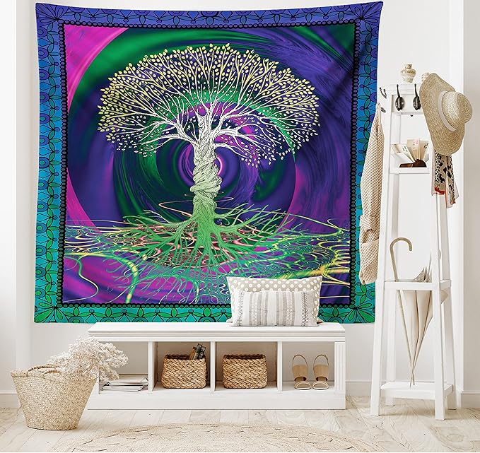 Ambesonne Nature Tapestry, Digital Psychedelic Tree of Life Turning Gothic Background Mystery Display, Fabric Wall Hanging Decor for Bedroom Living Room Dorm, 45" X 30", Fuchsia Purple