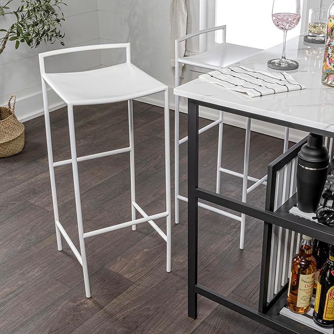 JONATHAN Y BSL1004B Svelte 30" Coastal Contemporary Iron Saddle-Seat Low-Back Bar Stool with Foot Rest for Home, Kitchen, Dining Room, Workspaces, Cafes and Resturants, White Frame