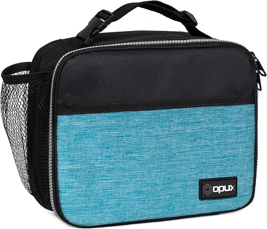 opux Insulated Lunch Bag Kids, Lunch Box for School Boy Girl, Leakproof Small Reusable Compact Soft Mini Cooler Bag, Toddler Small Lunch Boxes Kit Pail with Front Side Pockets (Turquoise)