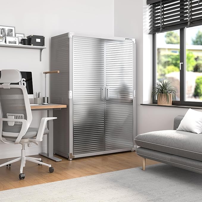 Seville Classics UltraHD Solid Steel Lockable Metal Storage Cabinet Locker Organizer, w/Adjustable Shelves for Garage, Warehouse, Office, Classroom, Granite, 48" W x 24" D x 72" H