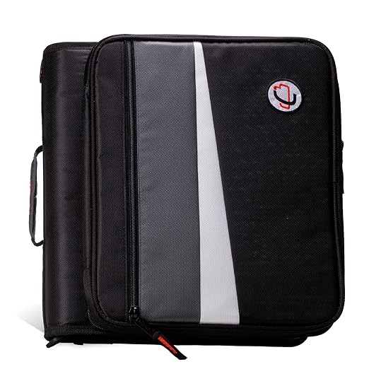 Case-it 2 Inch 3 O-Ring Zipper Binder with Padded Laptop Case Workstation, Shoulder Strap, LT-117, Black