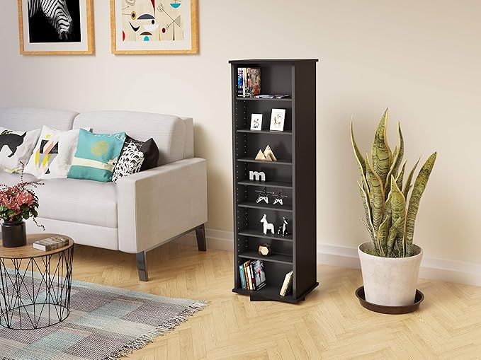 Prepac 2 Revolving Display Cabinet Media Storage, Two-Sided Spinning Tower, Black