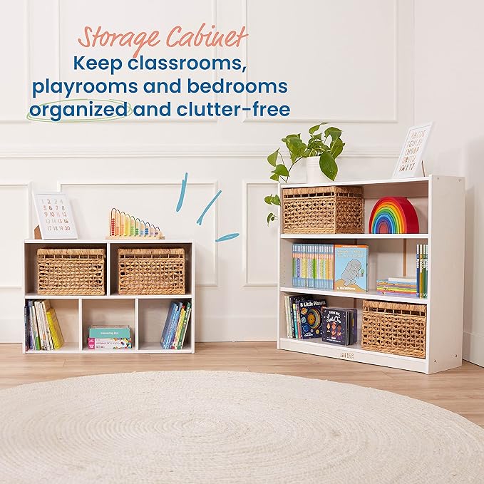 ECR4Kids Streamline 5-Compartment Storage Cabinet, 24in, Classroom Furniture, White Wash