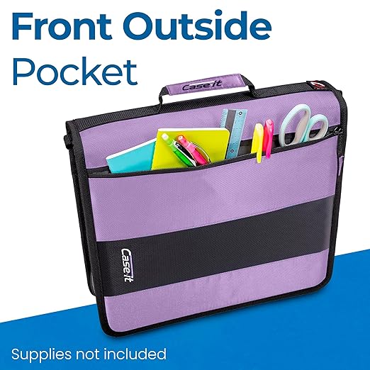 Case-it Classic Zipper Binder | 2-Inch O-Rings, 350 Sheet Capacity, Multiple Storage Pockets & Shoulder Strap | School & Office Organizer | D-251 Lavender