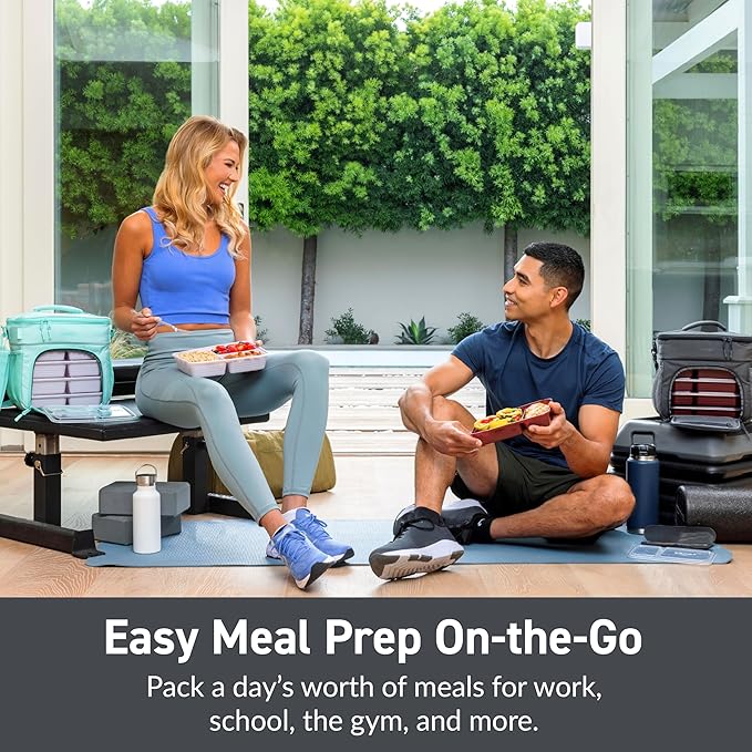 Bentgo Prep Deluxe Insulated Multimeal Bag - Lunch Box Bag, Holds 5 Meals, Premium Insulation up to 8 Hrs, Durable, Water-Resistant - Large Capacity For Adult Meal Prep (Dark Gray)
