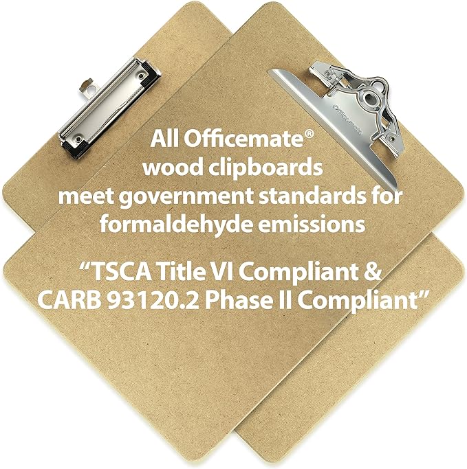 Officemate Recycled Wood Clipboards, Low Profile Clip, 12 Pack Clipboards, Letter Size (9 x 12.5 Inches), Brown (83812)
