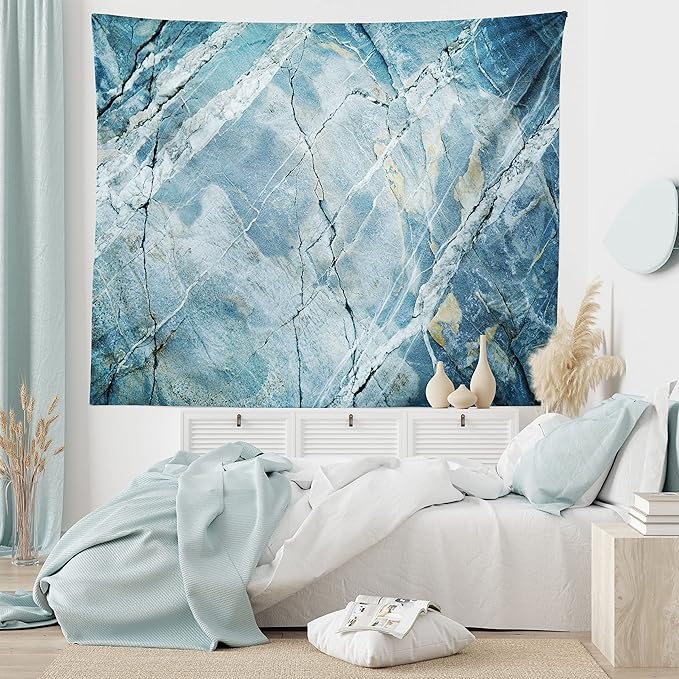 Ambesonne Marble Print Tapestry, Exquisite Granite Stone Architecture Floor Nature Faded Rock Picture, Fabric Wall Hanging Decor for Bedroom Living Room Dorm, 23" X 28", Pale Blue Grey