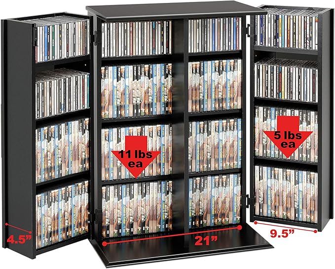 Prepac 33" H Locking Cabinet with 7 Adjustable & 4 Fixed Shelves, Black Storage Cabinet, Display and DVD Storage 14.5" D x 24" W x 33.25" H