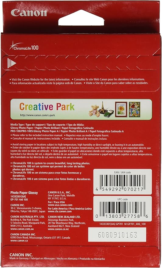 Canon Glossy Photo Paper, 4"x6", 100 Sheets | Pack of 2 | Model 1433C001
