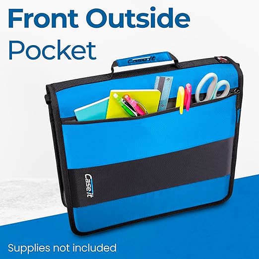 Case-it Classic Zipper Binder | 2-Inch O-Rings, 350 Sheet Capacity, Multiple Storage Pockets & Shoulder Strap | School & Office Organizer | D-251 Denim Blue
