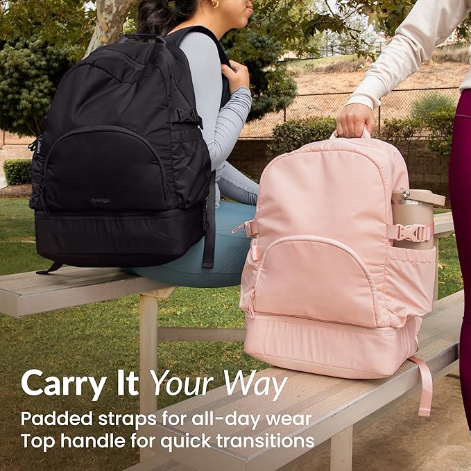 Bentgo 2-in-1 Adult Backpack & Insulated Lunch Bag – Lightweight, Water-Resistant Travel Backpack with 9 Compartments, Laptop Sleeve & Trolley Sleeve for Work & Everyday Use (Obsidian Charcoal)