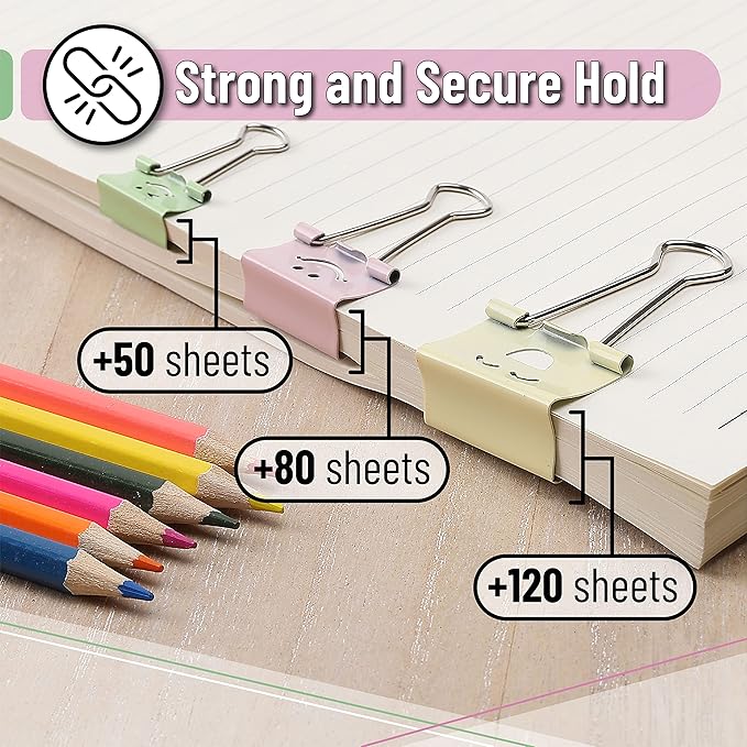 Mr. Pen- Cute Binder Clips, 80 pcs, Assorted Sizes, Smiley Binder Paper Clips, Bulk Paper Clamps for Office Supplies, Home, School, Business, Document Organizing