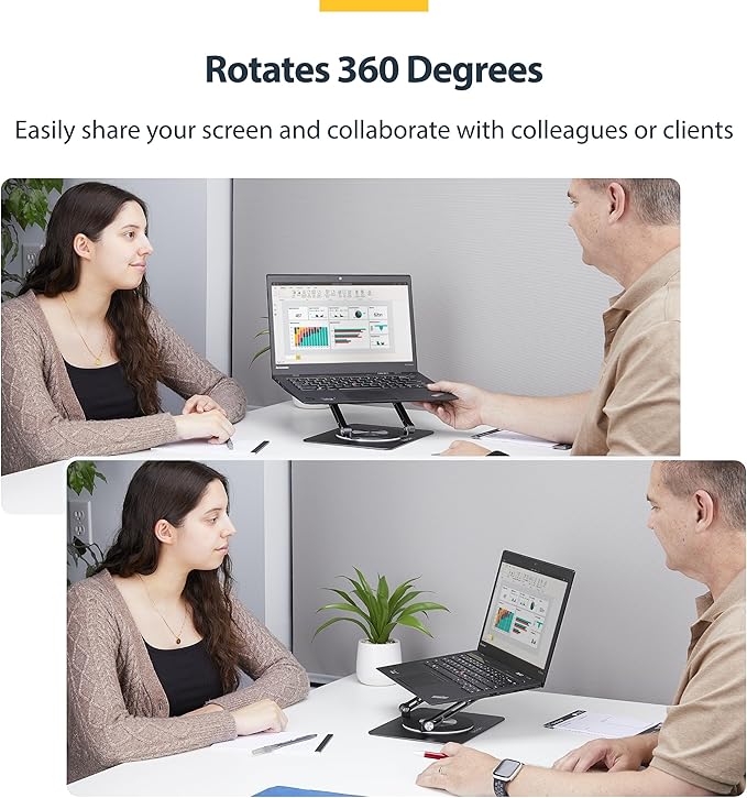StarTech.com Rotating Laptop Stand, 360 Swivel, Ergonomic Desk Riser for Computer, Adjustable Height/Tilt, 11lb/5kg, Aluminum