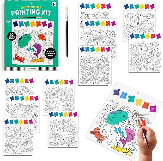 Mudpuppy Under The Sea – Painting Kit with Illustrations of Fun Ocean Designs for Children Ages 5 and Up