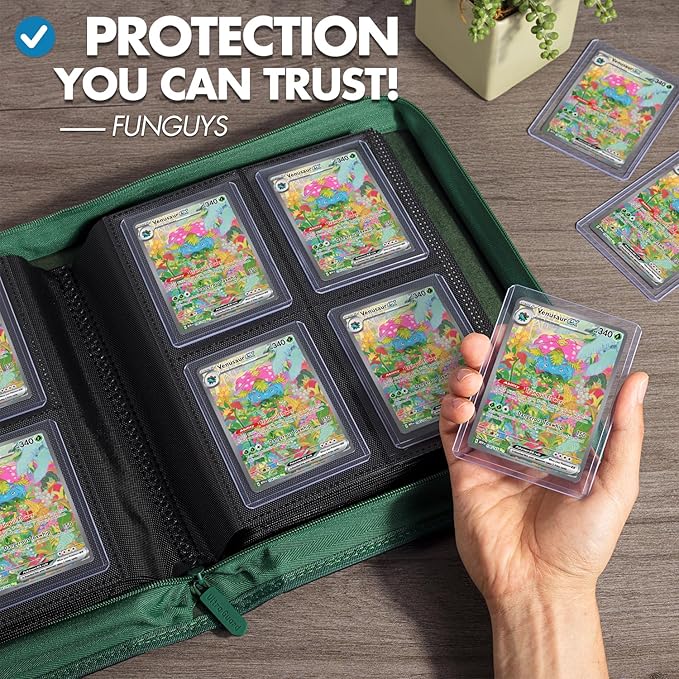 FunGuys Toploader Binder – 4 Pocket Trading Card Binder for 128 Top Loaders, Pokemon Card Binder, MTG, Yugioh, Sports Cards, TCG Storage Album, Zipper Card Collector Folder
