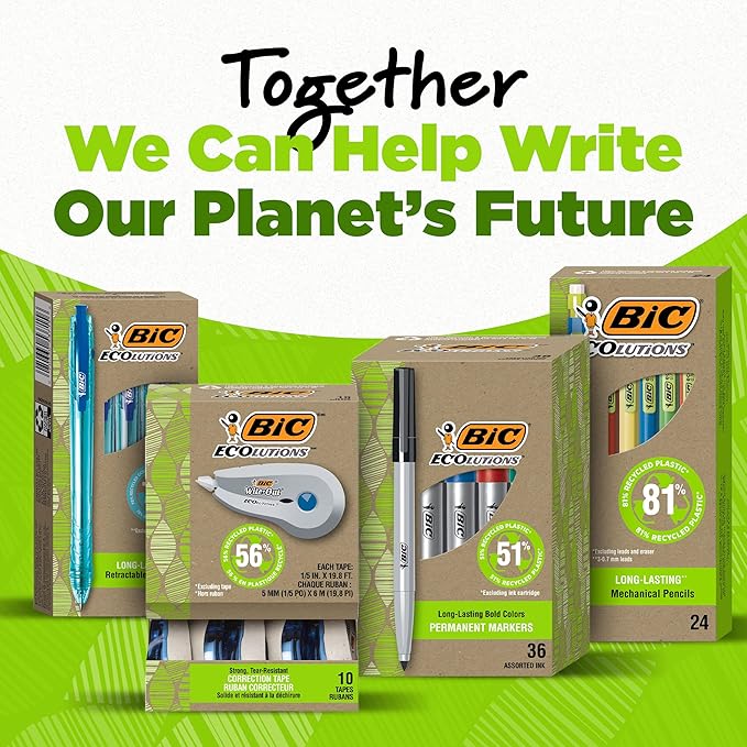 BIC Ecolutions Clic Stic Blue Ballpoint Pens, Medium Point (1.0mm), 48-Count Pack, Retractable Ball Point Pens Made from 78% Recycled Plastic
