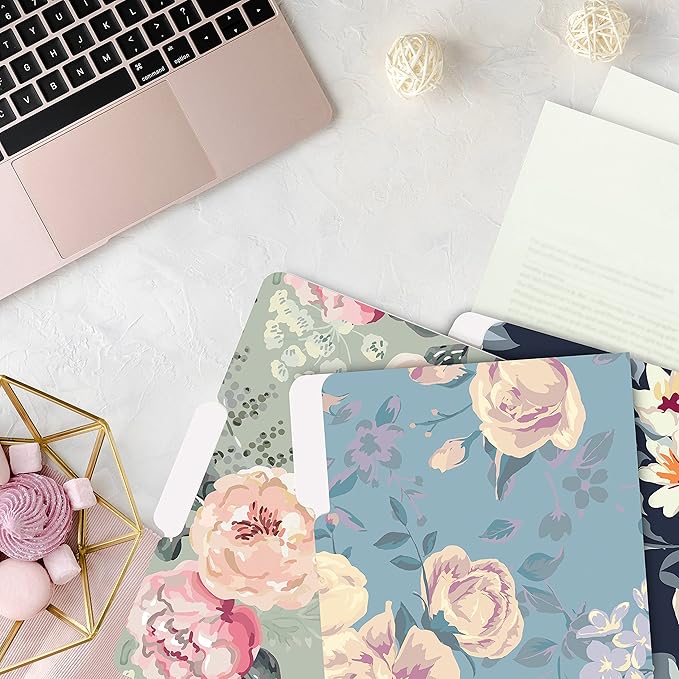 Better Office Products Decorative File Folders, 12 Pack, 6 Designs, Heavyweight, Letter Size (9.5" x 11.5") with 1/3 Cut Tab, Traditional Floral Designs with Matte Finish, Fashion Folders