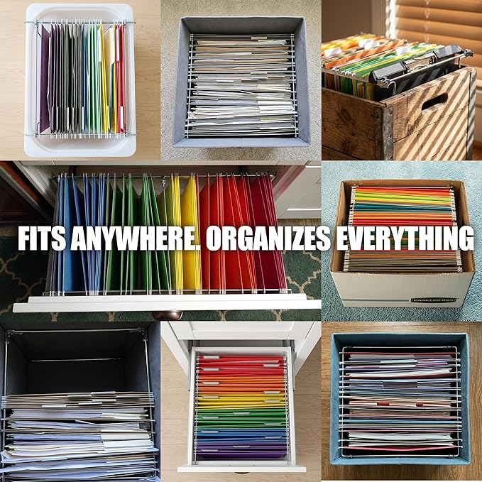 Officemate Hanging File Frame, Letter Size (Fits 24″–27″), Adjustable Heavy-Duty Steel File Drawer Organizer for Desks, Cabinets & Shelves, Set of 4 (91965)