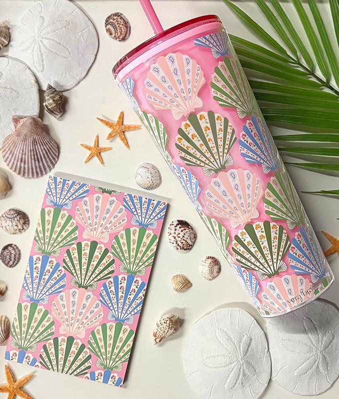 Set of 2 Soft Bound 6.25" x 4" Mini Stitched Coastal Theme Notebooks (Cottage Shells)