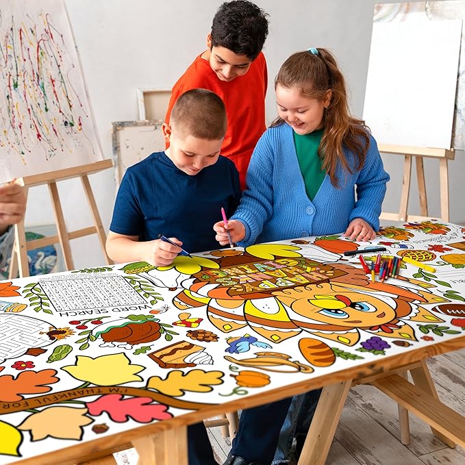 JOYIN Thanksgiving Decorations Giant Coloring Poster Tablecover, 30 x 72 Inches Thanksgiving Turkey Themed Tablecloth for, Versatile Coloring Crafts Kit for Fall School Party Supplies, Special Events