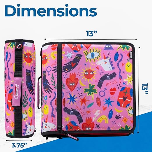Case-it Mighty Zip Tab School Zipper Binder | 3-Inch O-Rings, 600-Sheet Capacity, 5-Subject Expanding File Folder, Multiple Pockets & Storage Organizer, Shoulder Strap | D-146 Unicorn Magic