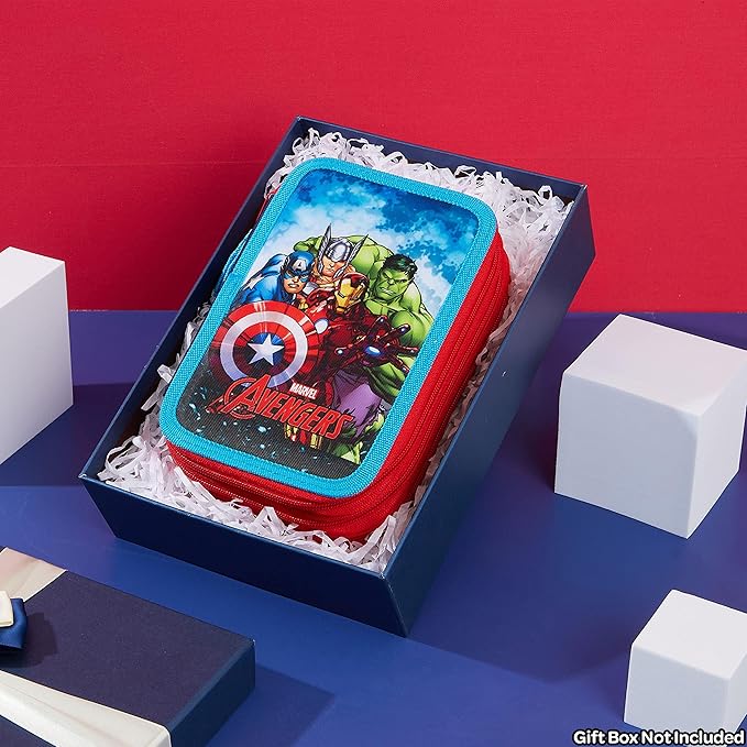 Marvel Boy's Pencil Case, Pencil Case with Compartments Filled School Supplies, Felt, Coloured Pencil, Spiderman Avengers Back to School Gift