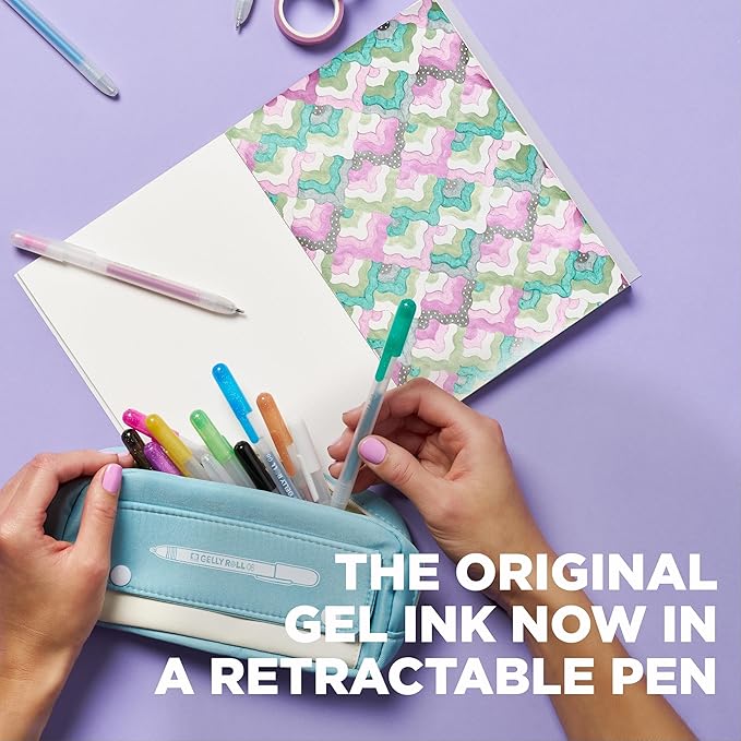 SAKURA Gelly Roll Retractable Gel Pens Colored - Metallic Gel & Medium Point - For Journaling, Art, or Drawing - With Assorted Colored Ink - 10 Pens