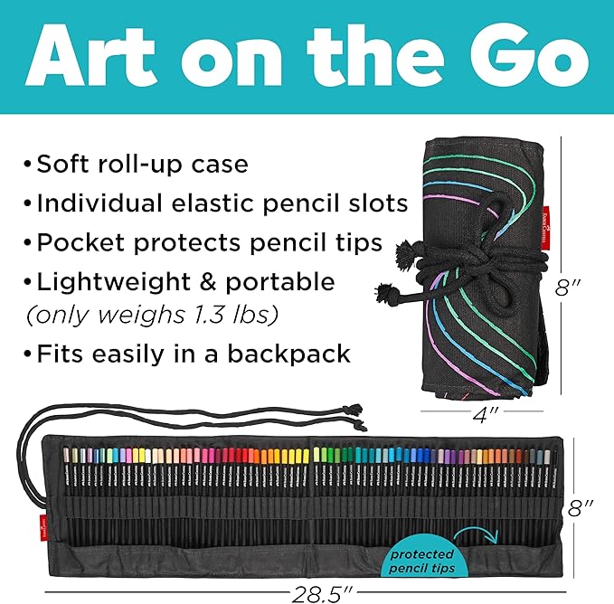Faber-Castell Black Edition Colored Pencils Roll: Soft Core Pencils with Bold Pigment and Smooth Laydown, Break-Resistant Leads, Ergonomic Grip, and Roll-Up Case for Travel (72 Count)