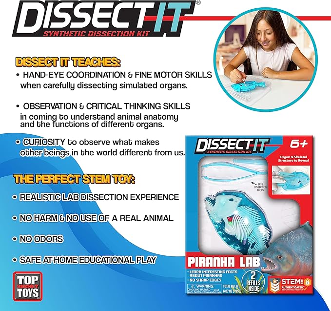 Dissect-It Simulated Synthetic Lab Dissection Toy, STEM Projects for Kids, Animal Science, Biology, Anatomy Home Learning Kit, Piranha