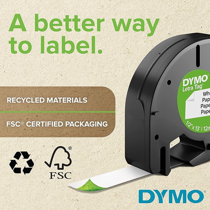 DYMO LT Plastic Labels for LetraTag Label Makers Black Print on White Labels 1/2" x 13-Foot Rolls 3 Count