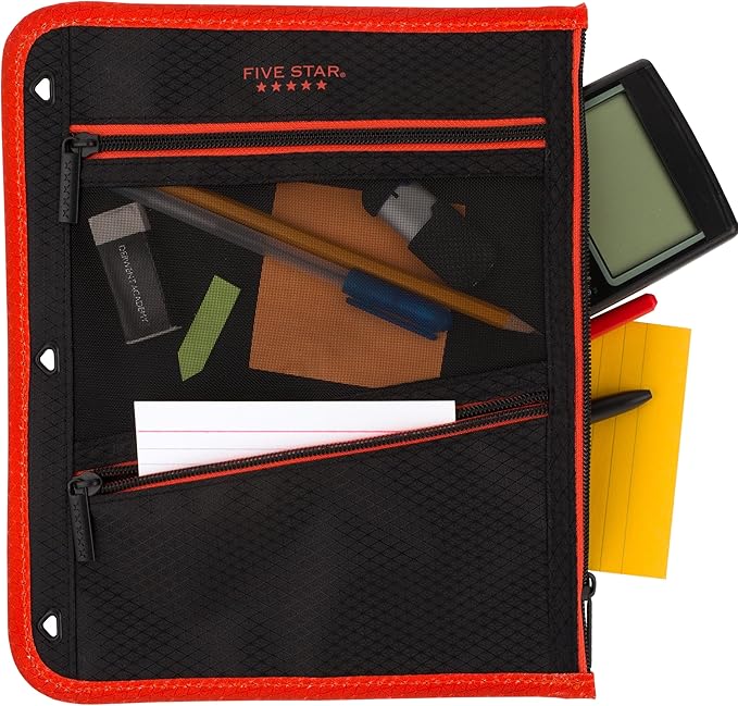 Five Star Pencil Pouch, Pen Case, 3-Pocket Zipper Pouch, Fits 3-Ring Binder, Random Color Shipped, 1 Count (50642) (Pack of 12)