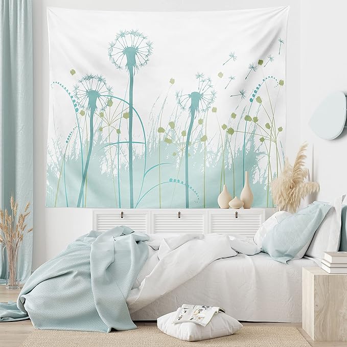 Ambesonne Spring Tapestry, Silhouette Dandelion Floral Foliage Seasonal Blooms Botany Eco Illustration, Fabric Wall Hanging Decor for Bedroom Living Room Dorm, 28" X 23", Khaki Green