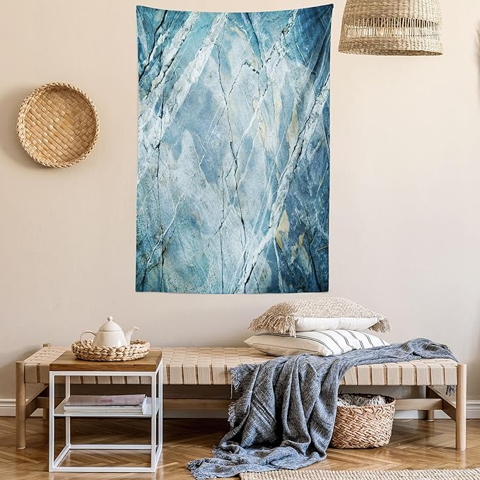 Ambesonne Marble Print Tapestry, Exquisite Granite Stone Architecture Floor Nature Faded Rock Picture, Wall Hanging for Bedroom Living Room Dorm Decor, 60" X 80", Pale Blue Grey