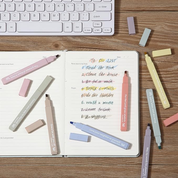 Mr. Pen- Bible Highlighters with Bible Verses, 8 Pack, Assorted Colors, Aesthetic Highlighters, Markers No Bleed Through